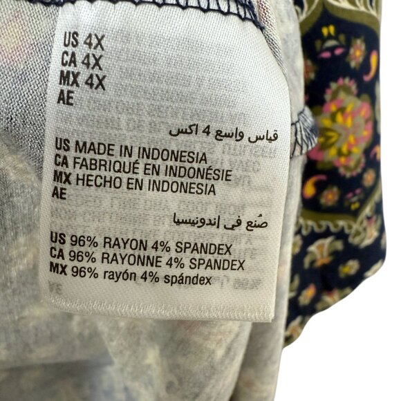 JM Collection Tunic Tee Plus Size 4X Navy Blue Boho Border Print Womens Top - Picture 8 of 10